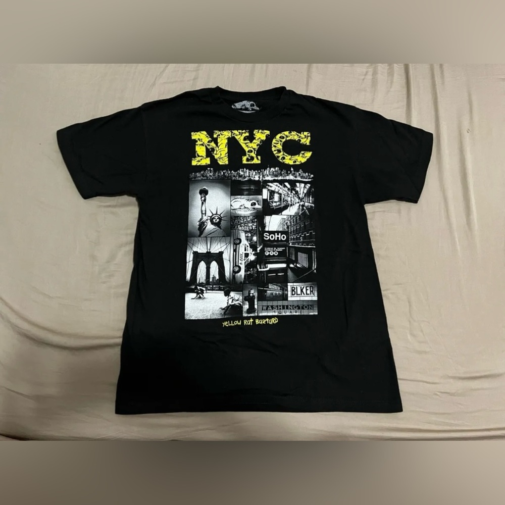 NYC Mens Yellow Rat Bastard Graphic T-Shirt Black USA Streetwear